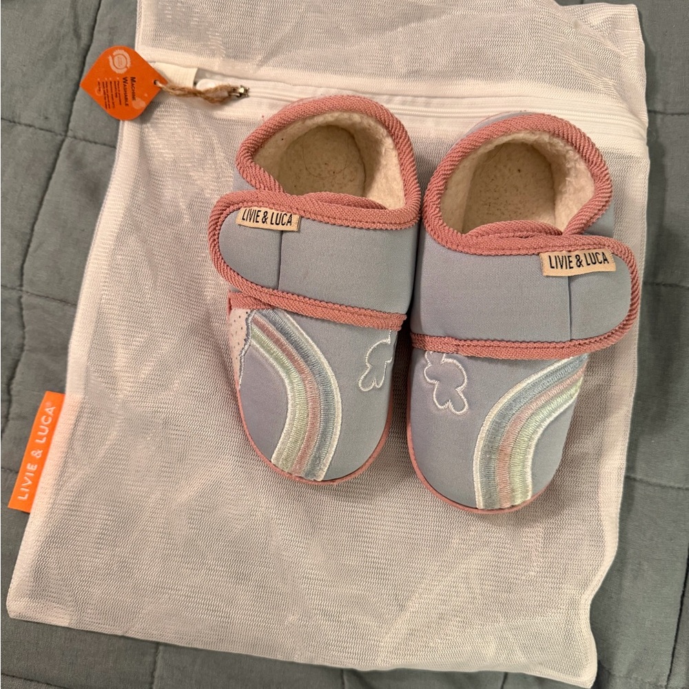 Livie & Luca Pink and Light Purple Rainbow Crib Slippers